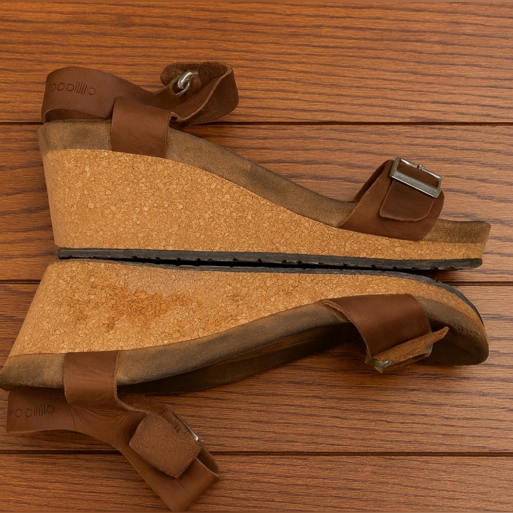 Papillio by Birkenstock Soley Wedge Sandals – Light Cognac Leather – Size 38 N - Picture 4 of 5